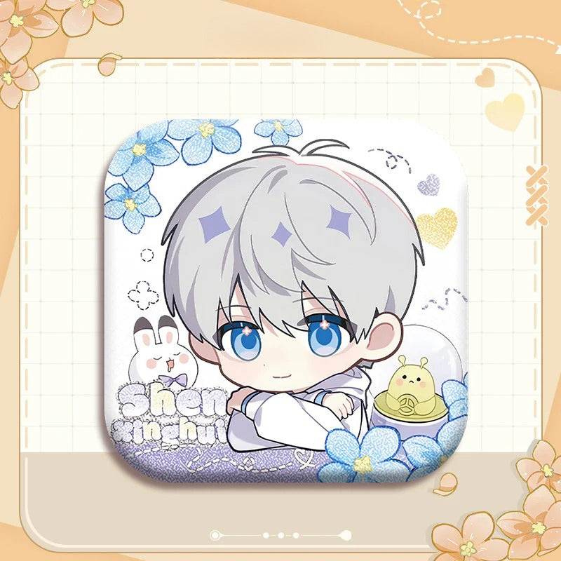 LaDS Collab Series Square Badge - 5cm Tinplate Holographic Silver Foil Dots Plain Surface - merrys