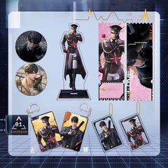 LaDS Caleb Merchandise - Acrylic Sandwich Standee, Double Flash Badge, Art Card, Quicksand Keychain - merrys