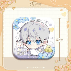 Love and DeepSpace X Mandy Collaboration Cartoon Square Badge - 5cm Tinplate Merchandise with Silver Foil Dots, Plain Surface, Holographic - merrys