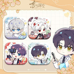 Love and DeepSpace X Mandy Collaboration Cartoon Square Badge - 5cm Tinplate Merchandise with Silver Foil Dots, Plain Surface, Holographic - merrys