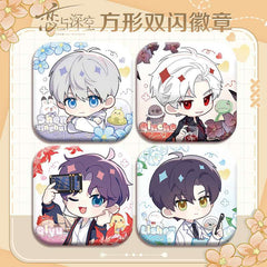 Love and DeepSpace X Mandy Collaboration Cartoon Square Badge - 5cm Tinplate Merchandise with Silver Foil Dots, Plain Surface, Holographic - merrys