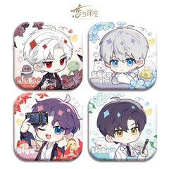 Love and DeepSpace X Mandy Collaboration Cartoon Square Badge - 5cm Tinplate Merchandise with Silver Foil Dots, Plain Surface, Holographic - merrys