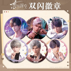 Love and DeepSpace X Mandy Collaboration Double Flash Badge - Silver Foil Dots Plain Surface Holographic 75mm 58mm Tinplate Badge - merrys