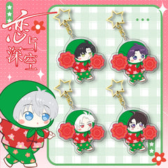 Love and DeepSpace Chibi Rotating Keychain - Golden Star Double-Sided High-Definition Anime Acrylic Charm