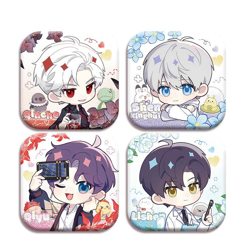 LaDS Collab Series Square Badge - 5cm Tinplate Holographic Silver Foil Dots Plain Surface - merrys