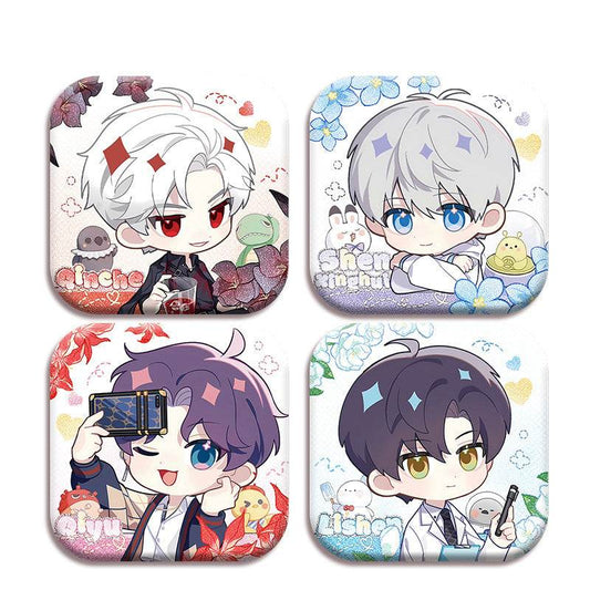 LaDS Collab Series Square Badge - 5cm Tinplate Holographic Silver Foil Dots Plain Surface - merrys