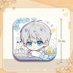 LaDS Collab Series Square Badge - 5cm Tinplate Holographic Silver Foil Dots Plain Surface - merrys