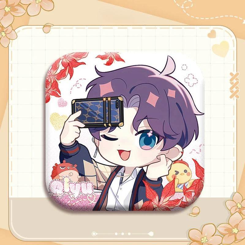 LaDS Collab Series Square Badge - 5cm Tinplate Holographic Silver Foil Dots Plain Surface - merrys