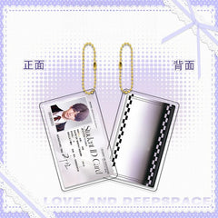 LaDS Golden Beaded Chain Clear Card Keychain - Double-Sided Sandwich Anime Game Acrylic Charm - merrys