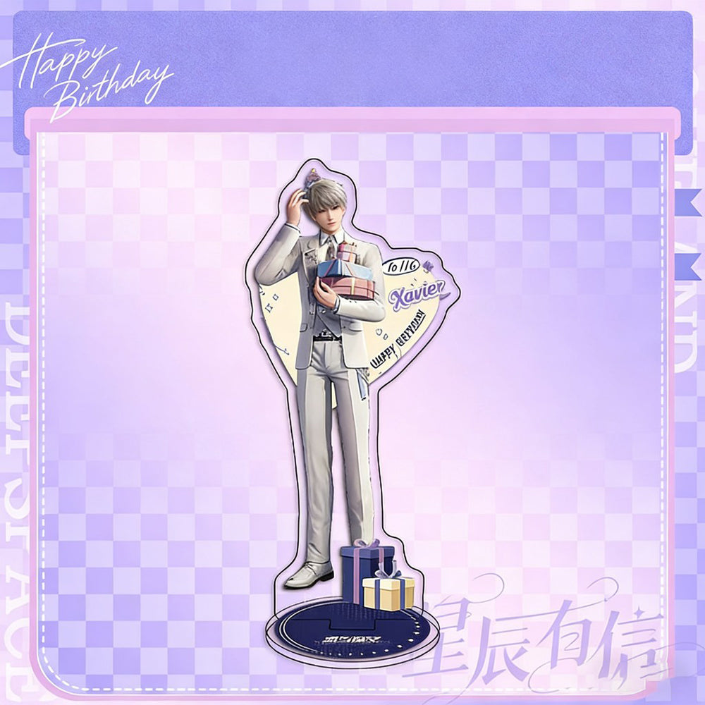 LaDS Xavier Birthday Three-Piece Set - Sandwich Standee, Double Flash Badge, Keychain Combo - merrys