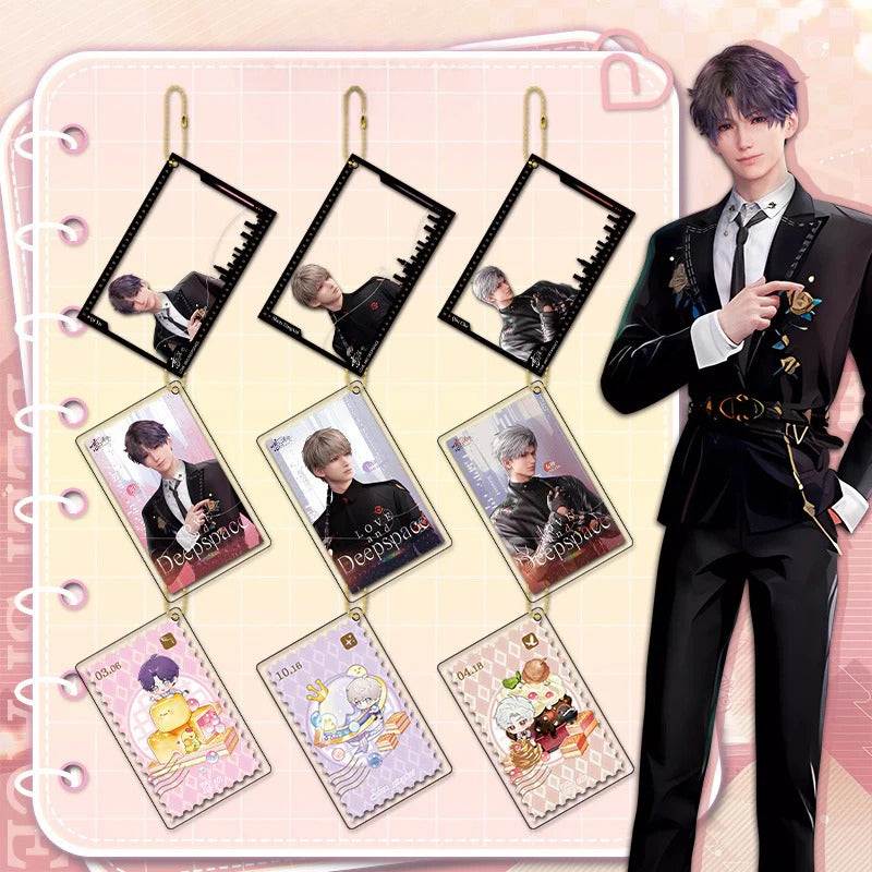 LaDS Golden Beaded Chain Clear Card Keychain - Double-Sided Sandwich Anime Game Acrylic Charm - merrys