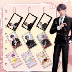 LaDS Golden Beaded Chain Clear Card Keychain - Double-Sided Sandwich Anime Game Acrylic Charm - merrys