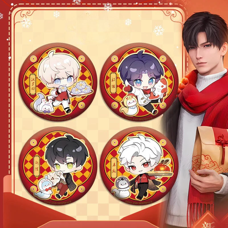 LaDS New Year Chibi Double Flash Badge 139-142 - 75mm 58mm Tinplate Anime Merchandise Badge - merrys