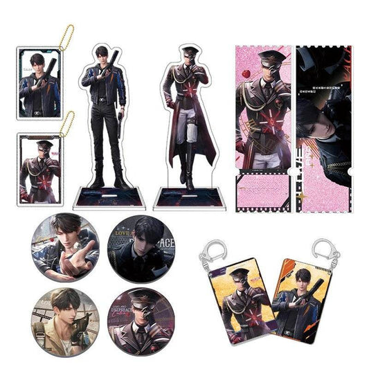 LaDS Caleb Merchandise - Acrylic Sandwich Standee, Double Flash Badge, Art Card, Quicksand Keychain - merrys