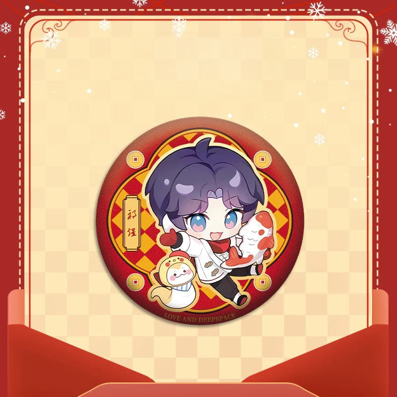 LaDS New Year Chibi Double Flash Badge 139-142 - 75mm 58mm Tinplate Anime Merchandise Badge - merrys