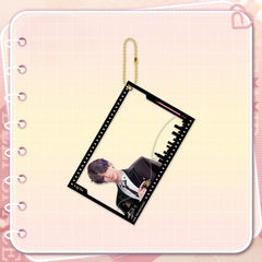 LaDS Golden Beaded Chain Clear Card Keychain - Double-Sided Sandwich Anime Game Acrylic Charm - merrys