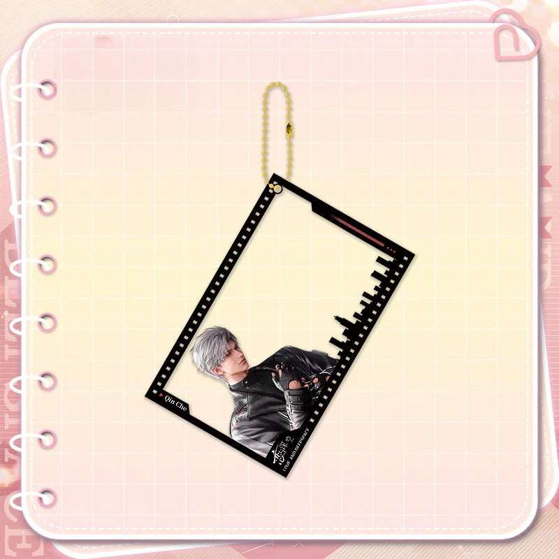 LaDS Golden Beaded Chain Clear Card Keychain - Double-Sided Sandwich Anime Game Acrylic Charm - merrys