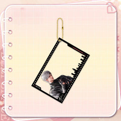 LaDS Golden Beaded Chain Clear Card Keychain - Double-Sided Sandwich Anime Game Acrylic Charm - merrys