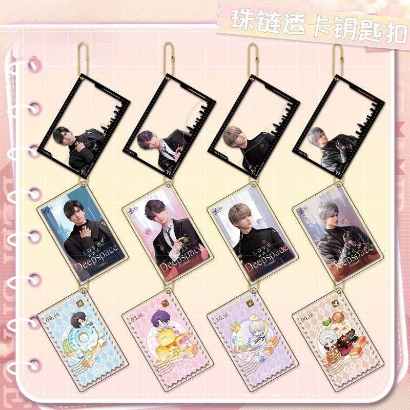 LaDS Golden Beaded Chain Clear Card Keychain - Double-Sided Sandwich Anime Game Acrylic Charm - merrys