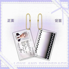 LaDS Golden Beaded Chain Clear Card Keychain - Double-Sided Sandwich Anime Game Acrylic Charm - merrys