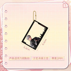 LaDS Golden Beaded Chain Clear Card Keychain - Double-Sided Sandwich Anime Game Acrylic Charm - merrys