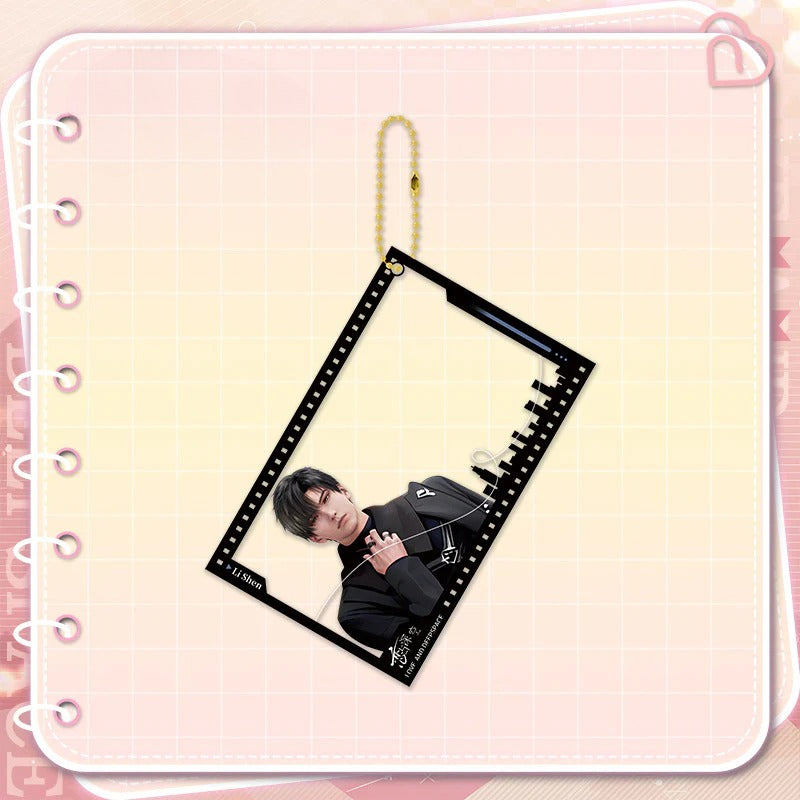 LaDS Golden Beaded Chain Clear Card Keychain - Double-Sided Sandwich Anime Game Acrylic Charm - merrys