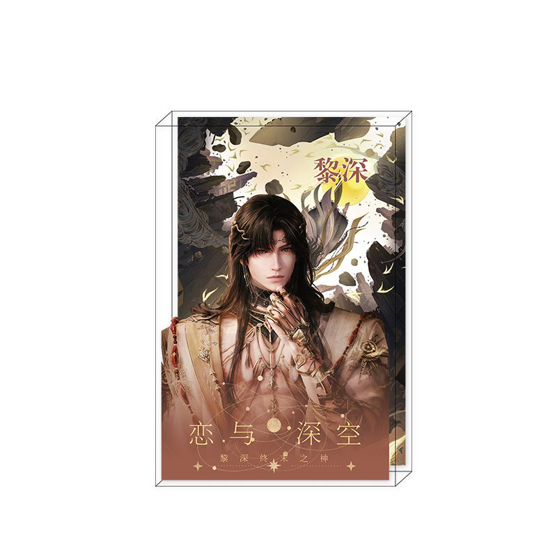 Love and DeepSpace Zayne End of God Series - Acrylic Sandwich Standee, Art Card, Quicksand Keychain