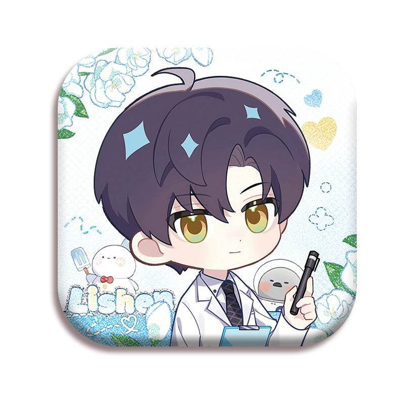 LaDS Collab Series Square Badge - 5cm Tinplate Holographic Silver Foil Dots Plain Surface - merrys