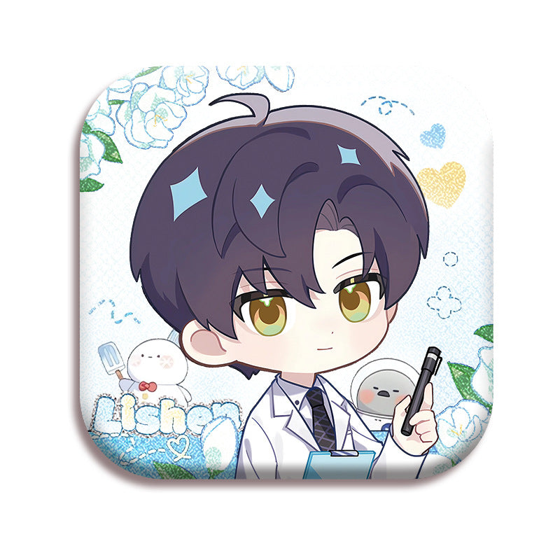 Love and DeepSpace X Mandy Collaboration Cartoon Square Badge - 5cm Tinplate Merchandise with Silver Foil Dots, Plain Surface, Holographic - merrys