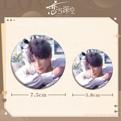 Love and DeepSpace X Mandy Collaboration Double Flash Badge - Silver Foil Dots Plain Surface Holographic 75mm 58mm Tinplate Badge - merrys