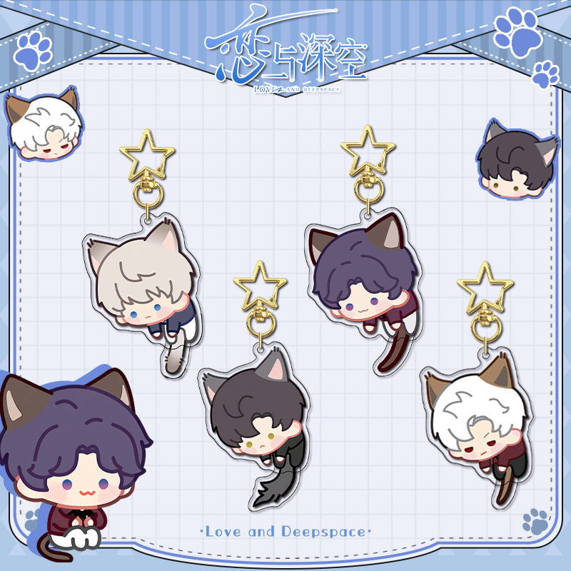 Love and DeepSpace Rotating Golden Star Keychain - Sandwich Craft Double-Sided High-Definition Anime Acrylic Charm - merrys