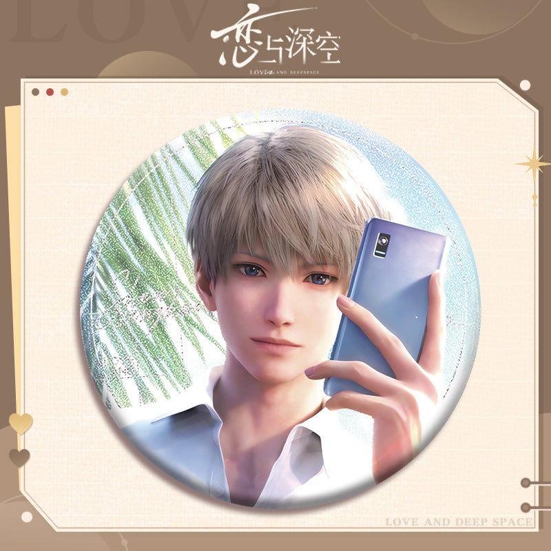 Love and DeepSpace X Mandy Collaboration Double Flash Badge - Silver Foil Dots Plain Surface Holographic 75mm 58mm Tinplate Badge - merrys