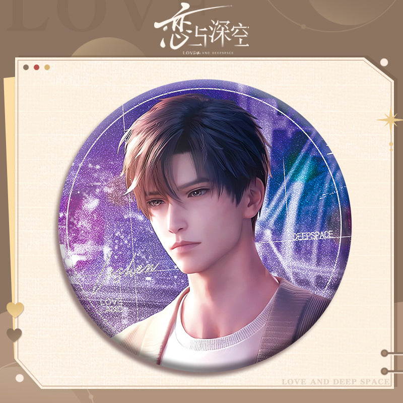 Love and DeepSpace X Mandy Collaboration Double Flash Badge - Silver Foil Dots Plain Surface Holographic 75mm 58mm Tinplate Badge - merrys