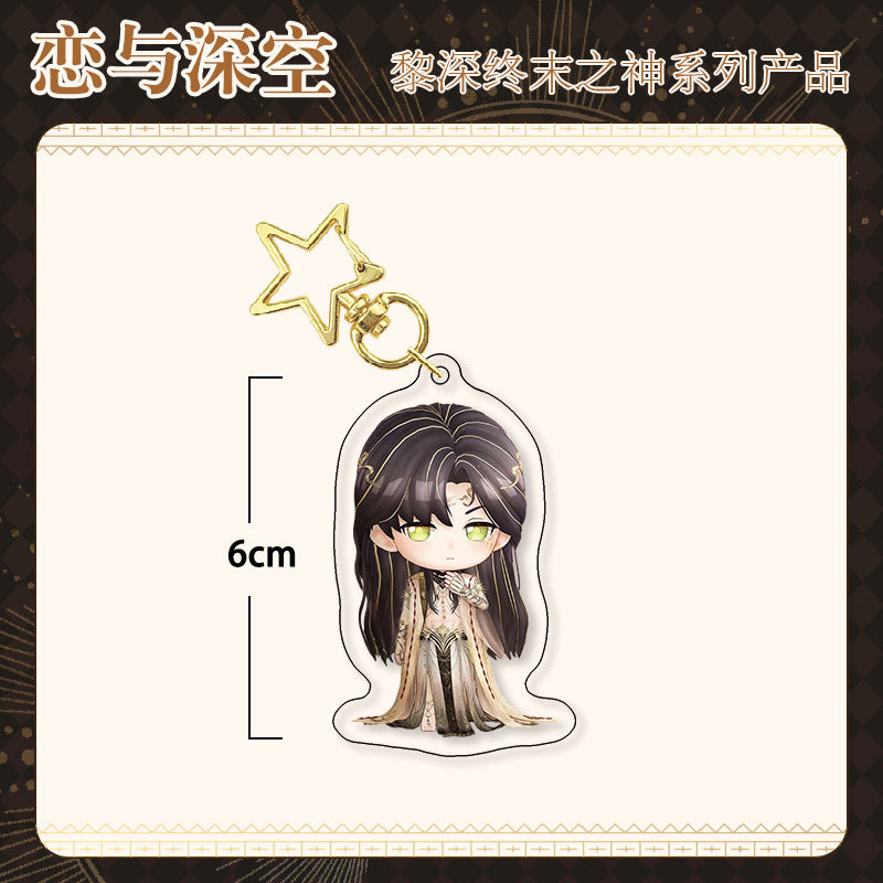 Love and DeepSpace Zayne End of God Series - Acrylic Sandwich Standee, Art Card, Quicksand Keychain