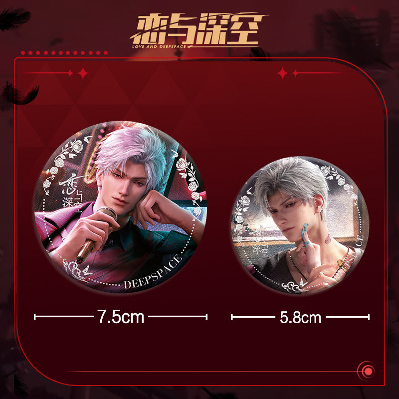 Love and DeepSpace Sylus Double Flash Badge - All Characters 75mm 58mm Tinplate Anime Merchandise - merrys