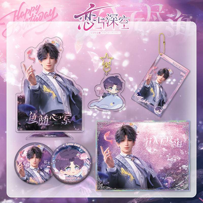 Love and DeepSpace Rafayel Birthday Series Co-branded Combo Set - Double Flash Badge, Standee Anime Game Merchandise Gift - merrys