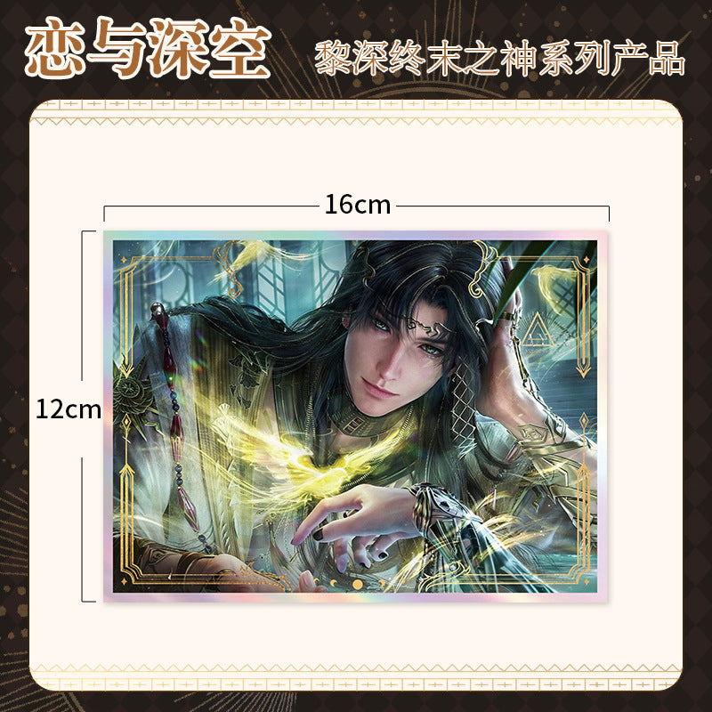 Love and DeepSpace Zayne End of God Series - Acrylic Sandwich Standee, Art Card, Quicksand Keychain