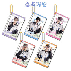 Love and DeepSpace Golden Beaded Chain Clear Card Keychain 163-167 Double-Sided Sandwich Anime Game Merchandise Charm