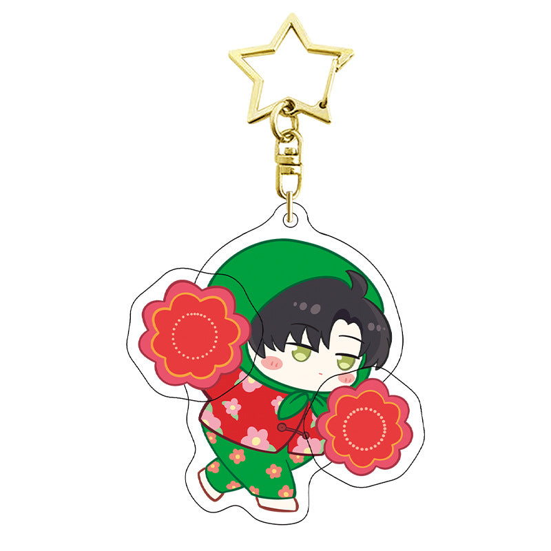 Love and DeepSpace Chibi Rotating Keychain - Golden Star Double-Sided High-Definition Anime Acrylic Charm