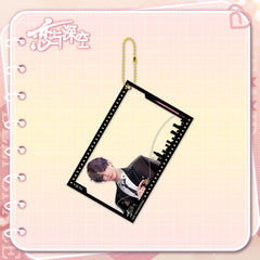 LaDS Golden Beaded Chain Clear Card Keychain - Double-Sided Sandwich Anime Game Acrylic Charm - merrys