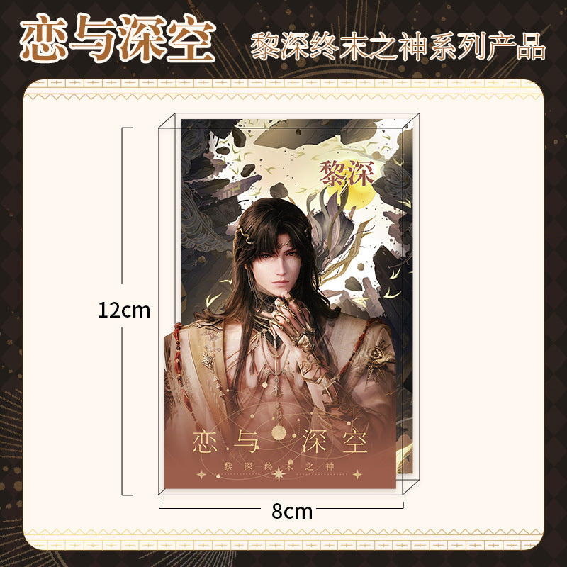 Love and DeepSpace Zayne End of God Series - Acrylic Sandwich Standee, Art Card, Quicksand Keychain