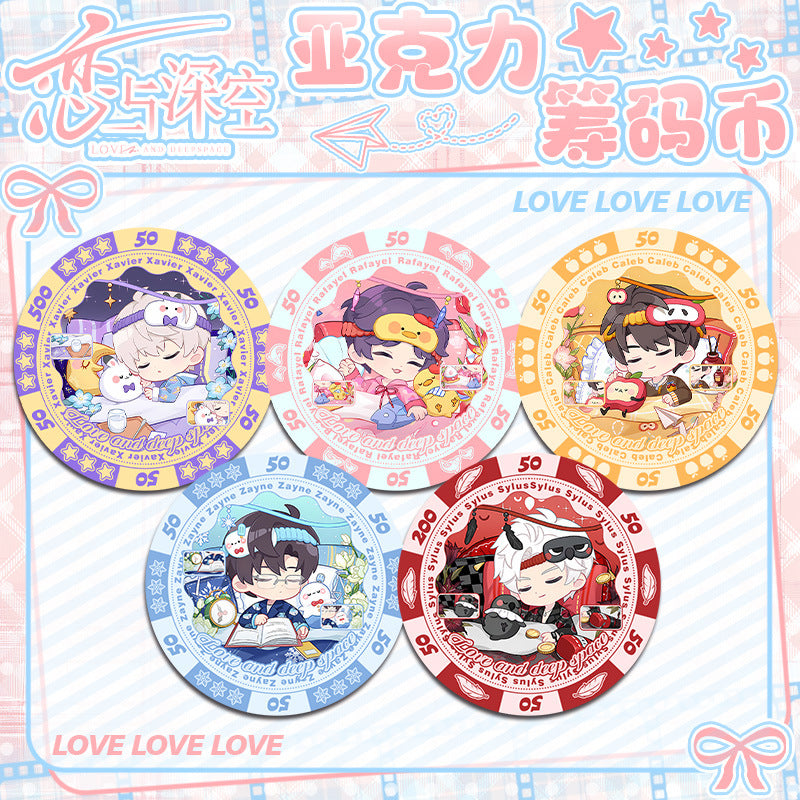 Love and DeepSpace Acrylic Chip Coin 231-250 - Sandwich Double-Sided High-Definition Pattern Anime Game Merchandise