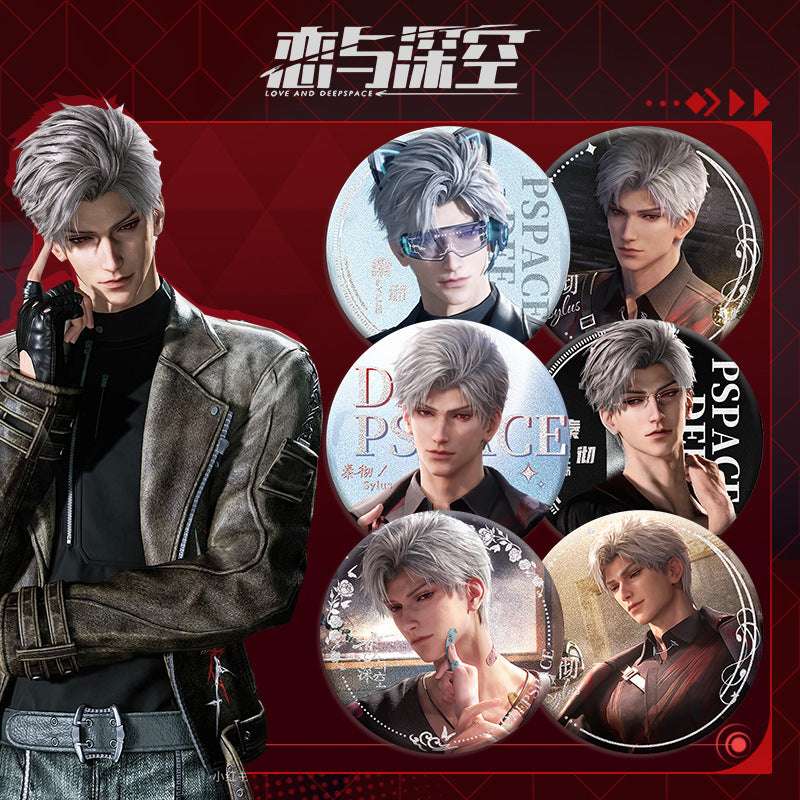 Love and DeepSpace Sylus Double Flash Badge - All Characters 75mm 58mm Tinplate Anime Merchandise - merrys