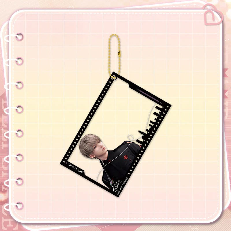 LaDS Golden Beaded Chain Clear Card Keychain - Double-Sided Sandwich Anime Game Acrylic Charm - merrys