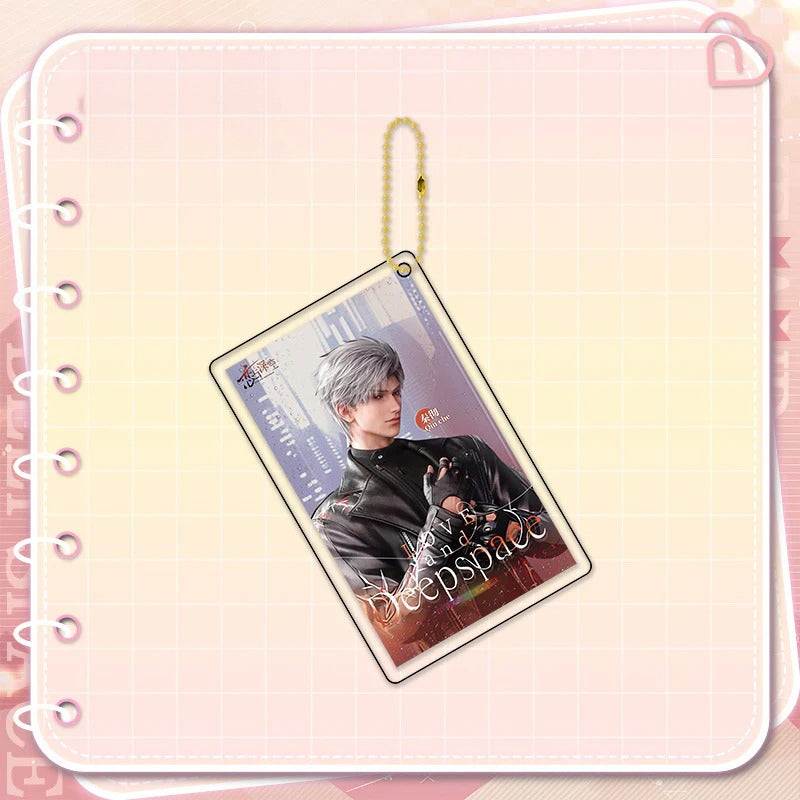LaDS Golden Beaded Chain Clear Card Keychain - Double-Sided Sandwich Anime Game Acrylic Charm - merrys