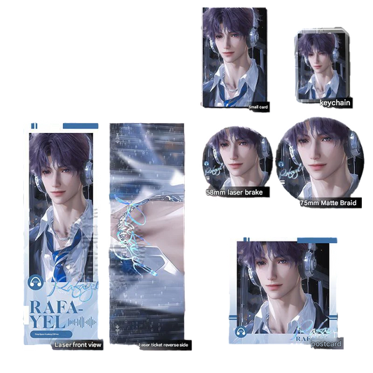 Artist-Authorized Lads Rafayel Fan-Made 6-Piece Set - Keychains, Badges & Holographic Laser Tickets