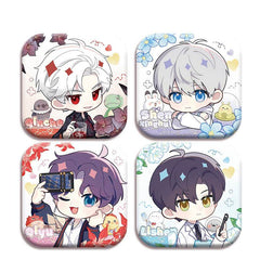 LaDS Collab Series Square Badge - 5cm Tinplate Holographic Silver Foil Dots Plain Surface - merrys