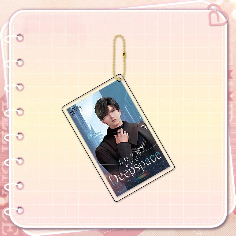 LaDS Golden Beaded Chain Clear Card Keychain - Double-Sided Sandwich Anime Game Acrylic Charm - merrys