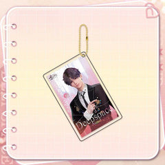 LaDS Golden Beaded Chain Clear Card Keychain - Double-Sided Sandwich Anime Game Acrylic Charm - merrys