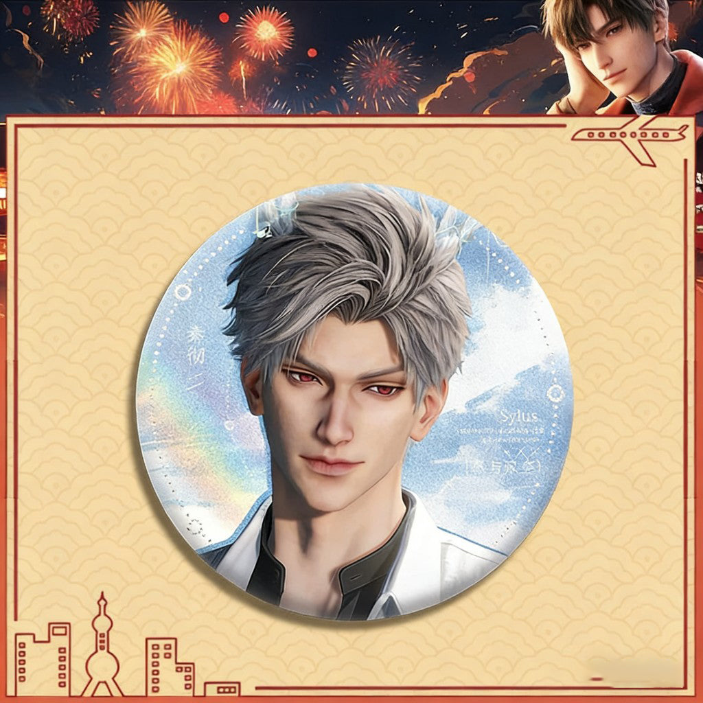 LaDS Double Flash Badge 165-186 - Silver Foil Plain Surface Diameter 75mm 58mm Tinplate Anime Badge - merrys